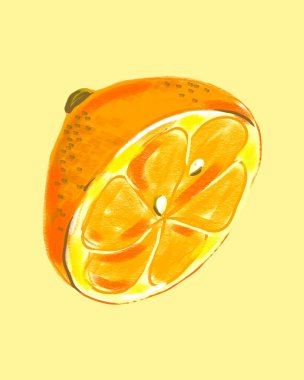 Sarı arka planda izole edilmiş suluboya turuncu limon