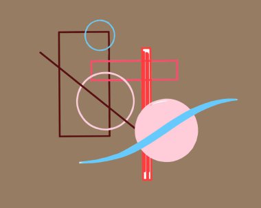 Daireleri ve kareleri olan bir model. Paket kağıtları için kahverengi arkaplanda soyut illüstrasyon.