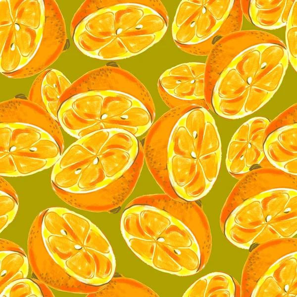 緑の背景に隔離された水彩オレンジレモン 包装紙のシームレスなパターン — ストック写真