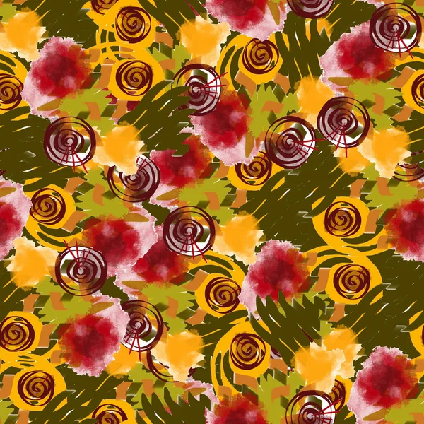 Abstraktní Bezešvé Vzor Náčrtkem Květiny Zeleném Pozadí — Stock fotografie
