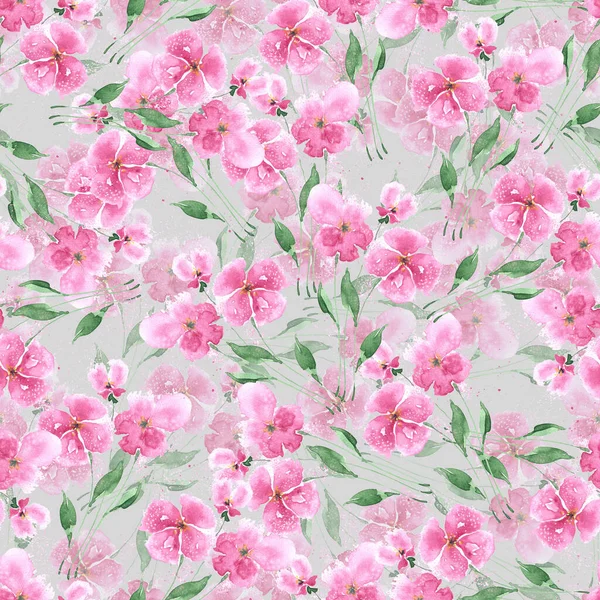 Patrón Sin Costura Acuarela Con Flores Rosadas Dibujadas Mano Sobre — Foto de Stock