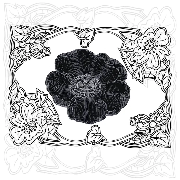 Прекрасна Квіткова Рамка Маком Квіткова Ілюстрація Графічного Квіткового Маку Мереживом — стокове фото