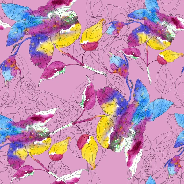 Акварель Бесшовная Текстура Графическим Цветочным Розовым Фоном — стоковое фото