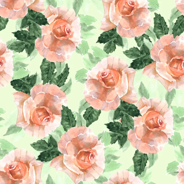 Florales Nahtloses Muster Mit Aquarellrosen Und Blättern — Stockfoto