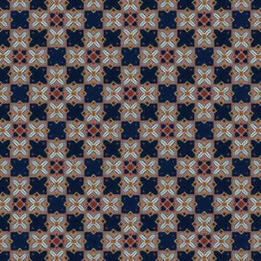 Kahverengi renkli dekoratif folklor deseni. Dekor kumaşı ve seramik bileşimi. 