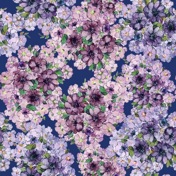 Акварельний Квітковий Безшовний Візерунок Синьому Фоні — стокове фото