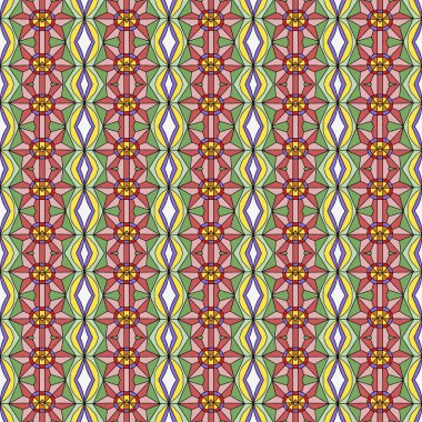 Beyaz bir düşkün üzerinde renkli çiçek unsurlarıyla soyut bir arkaplan. 