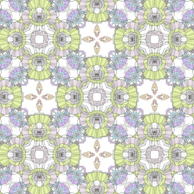 Çiçeksiz desen. Kumaş ve seramik için beyaz arkaplan üzerine el çizimi süsleme tarzı. 