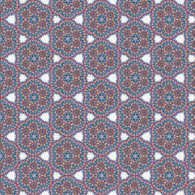 Kumaş ve dekorasyon kağıtları için soyut dikişsiz geometrik çiçek şekilleri. 