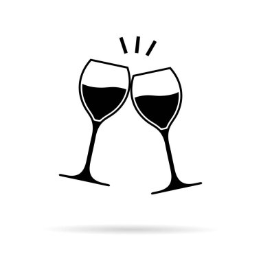 Şarap kadehleri ikonu. Parti için şampanya logosu. Yiyecek, Noel ve düğün için içecekle birlikte şarap kadehi. Restoran, menü ve tatil için tasarım. Vektör.
