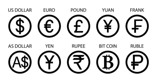 Currency Icon Symbol Dollar Euro Pound Yen Yuan Ruble Sign — Stock Vector