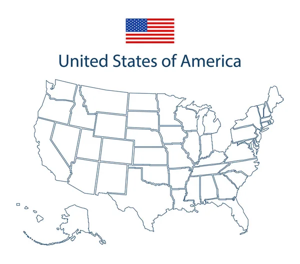 Mappa Usa Profilo Silhouette Degli Stati Uniti America Confini Linea — Vettoriale Stock