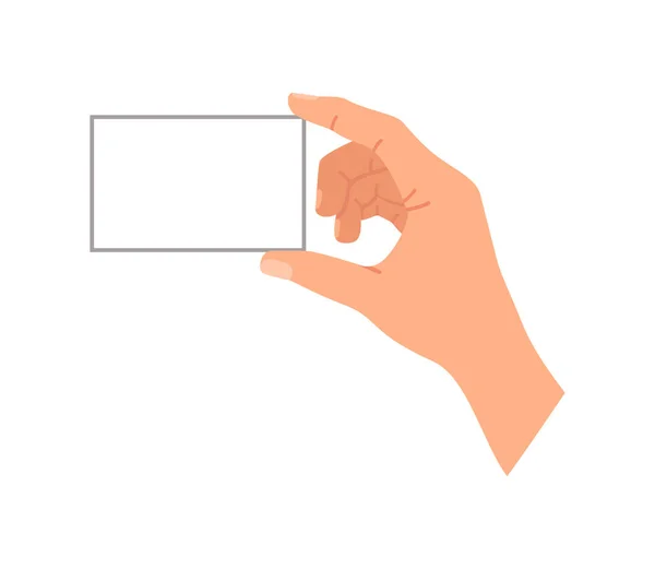 手持信用卡或名片 用空白纸卡的臂膀 来来去去用于照片 文档和标识的图标 卡通矢量图解 — 图库矢量图片