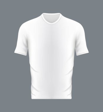 Önünde beyaz tişört modeli var. Kısa kollu 3D tişört. Boş tasarım şablonu. Spor, üniforma, polo ve promosyon için gerçekçi bir model. Vektör.