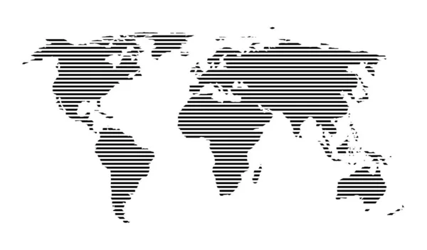 有水平线的世界地图 地球与大陆的条纹模式 技术和旅行地理的设计说明 全球的黑色图形壁纸 — 图库矢量图片