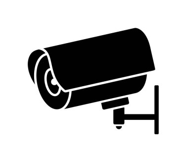 Siyah güvenlik kamerası ikonu. Güvenlik kamerası (CCTV) işareti. Video izleme, özel mülk alanı. Güvenlik koruması. vektör