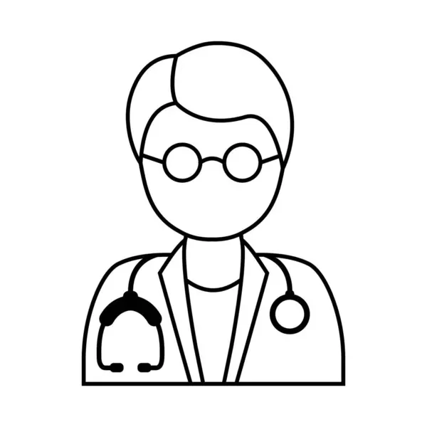 Icono Línea Médica Hombres Farmacéuticos Con Anteojos Para Consulta Medicamentos — Vector de stock