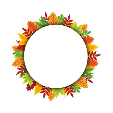 Sonbahar turu Şükran Günü arkaplanı için pankart bırakıyor. İndirim için dairesel poster, promosyon. vektör illüstrasyonu