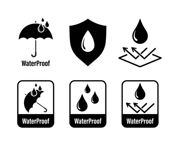 Resistant Waterproof Icon Set Signs Reflected Water Surface Protection Sign — Stock Vector