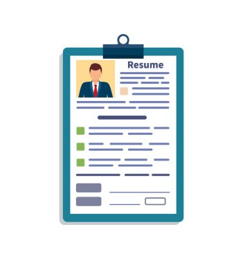 Simgeye devam et. Panoda CV başvuru formu var. İş belgesi. İş arama konsepti. vektör