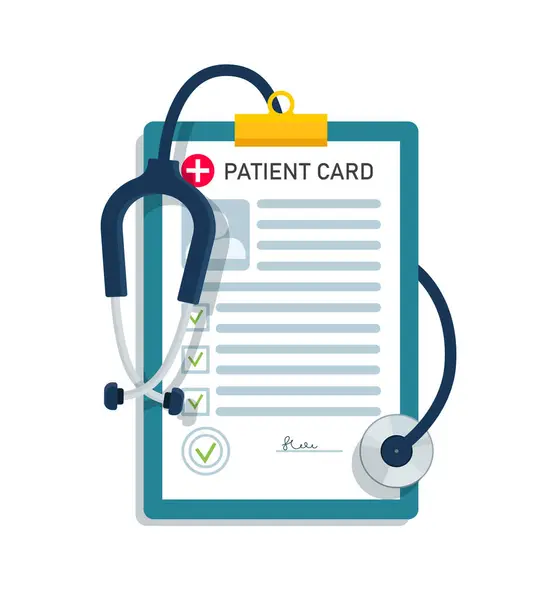 Portapapeles Médico Con Estetoscopio Para Revisar Salud Del Paciente Informe Ilustraciones de stock libres de derechos