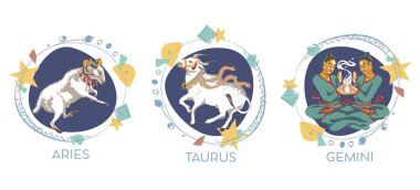 Astrological symbols on white background - Aries, Taurus, Gemini clipart