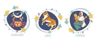 Astrological symbols on white background - Cancer, Leo, Virgo clipart