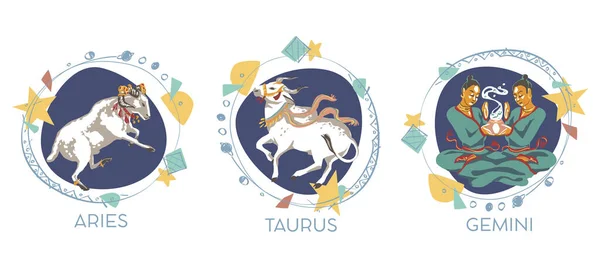 Símbolos Astrológicos Sobre Fundo Branco Áries Touro Gêmeos — Fotografia de Stock