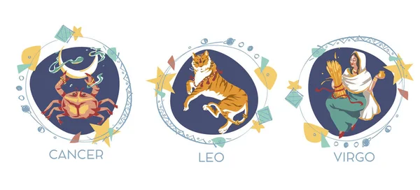 Symbole Astrologiczne Białym Tle Rak Leo Panna — Zdjęcie stockowe