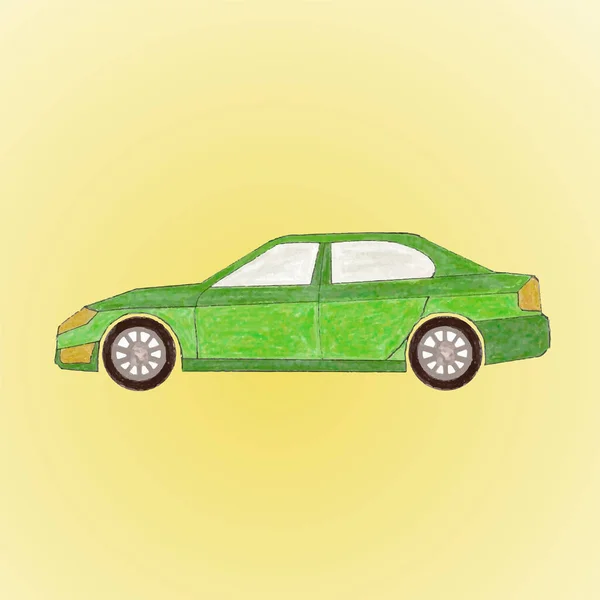 黄色の背景に車 ベクターイラスト — ストックベクタ