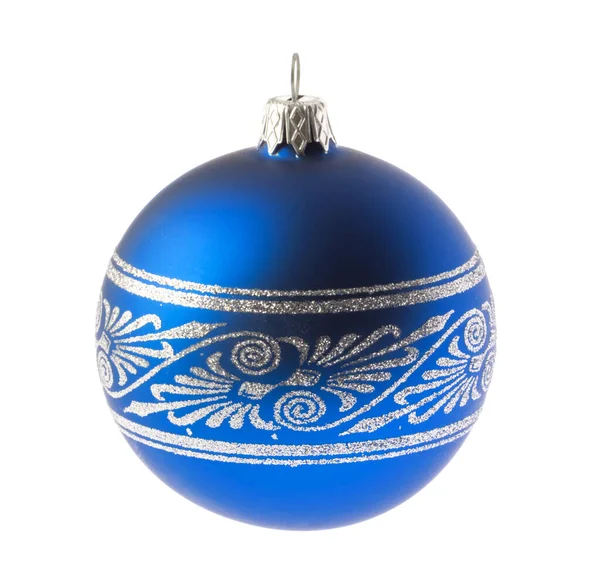 Bola Azul Navidad Aislada Blanco Sin Sombra — Foto de Stock