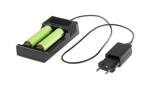 Battery Charger 18650 Lithium Battery Rechargeable Isolated White Background Shadow 免版税图库照片