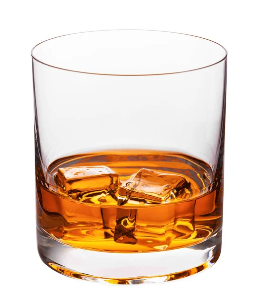 Elegante Bicchiere Whisky Con Cubetti Ghiaccio Isolato Sfondo Bianco Con Immagine Stock