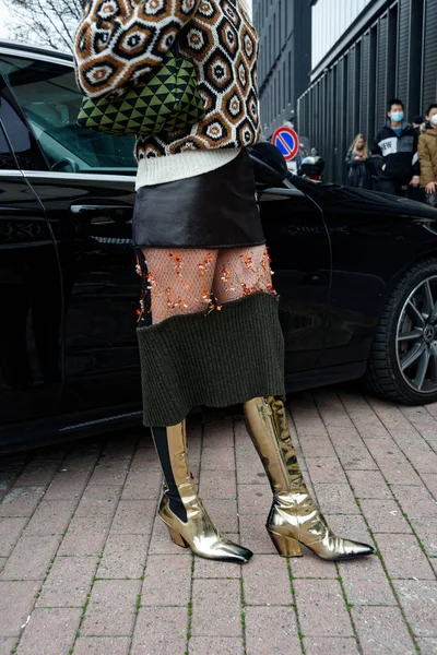 Szczegóły Podczas Mediolańskiego Tygodnia Mody Luty 2023 Przed Pokazem Gucci — Zdjęcie stockowe