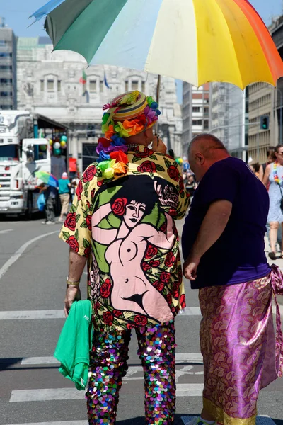 stock image Milan Italy 24 June 2023 - The Milano Pride procession, made up of around 30 floats including companies, LGBTQ+ realities and political parties (+Europe, M5S, the Italian Left) opens the procession, the Rainbow Families