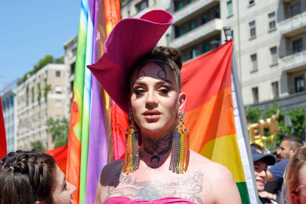 Mediolan Włochy Czerwca 2023 Procesja Milano Pride Składająca Się Około — Zdjęcie stockowe