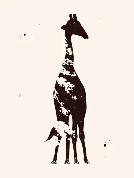 Girafa Silhueta Árvore Forma Animal Abstrata Noite Céu Estrelado —  Vetores de Stock