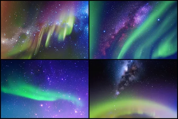 Aurora Borealis Melkweg Nevel Sterren Ruimte Achtergrond Set — Stockfoto