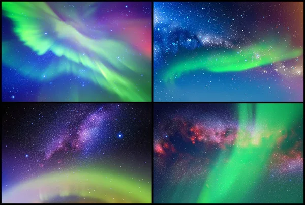 Lumières Polaires Voie Lactée Nébuleuse Dans Ciel Étoilé Ensemble Fond — Photo
