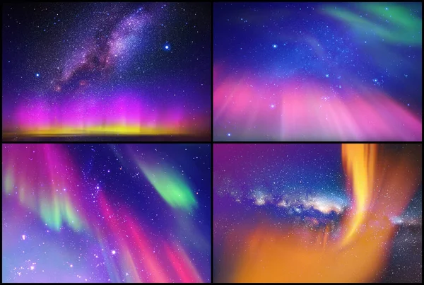 Πολικά Φώτα Και Γαλαξίας Νεφέλωμα Στον Έναστρο Ουρανό Σύνολο Φόντου — Φωτογραφία Αρχείου