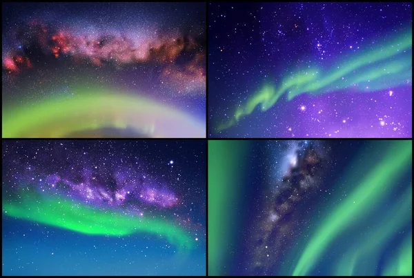 Aurora Borealis Milky Way Nebula Stars Space Background Set — Stock Photo, Image