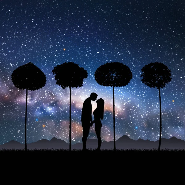 情侣和公园里的树恋爱中的人银河 — 图库矢量图片