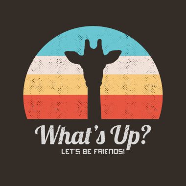 Zürafa kafası. Komik hayvan silueti. Retro vintage tişört tasarımı