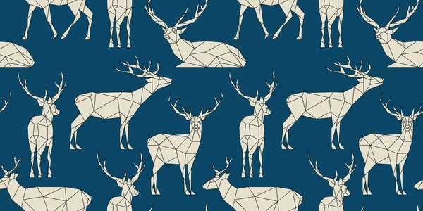 Ciervos Polígonos Patrón Sin Costura Azul Animal Bajo Polietileno Gráfico — Vector de stock
