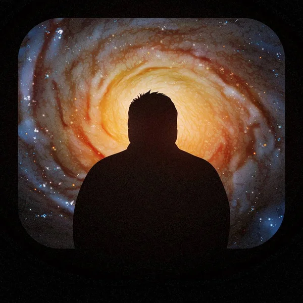 Vieil Homme Fenêtre Voyage Spatial Passager Vaisseau Spatial Galaxie Spirale — Photo