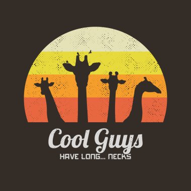 Komik zürafalar. Hayvan kafası silueti. Retro vintage tişört tasarımı