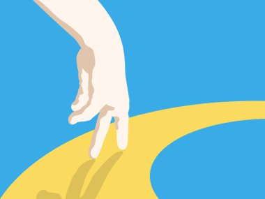 İnsan eli yolda yürür. Ukrayna ulusunun yolu. Sarı mavi poster