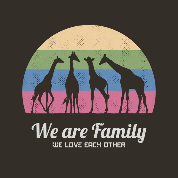 Giraffe Family Mother Child Animal Herd Retro Vintage Shirt — Stock Vector