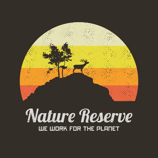 Veados Solitários Rocha Animal Reserva Natural Shirt Vintage Retro —  Vetores de Stock