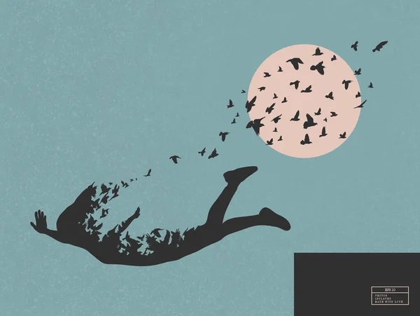 Падающая Девушка Летающие Птицы Смерть Самоубийство Вне Тела После Жизни — стоковый вектор